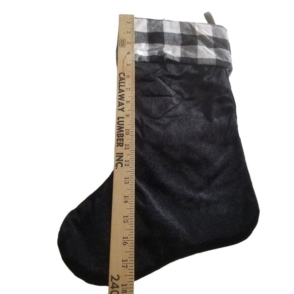 Poodle Dog Christmas Stocking Black Velour Furry Christmas Buffalo Plaid Cuff - Picture 6 of 7